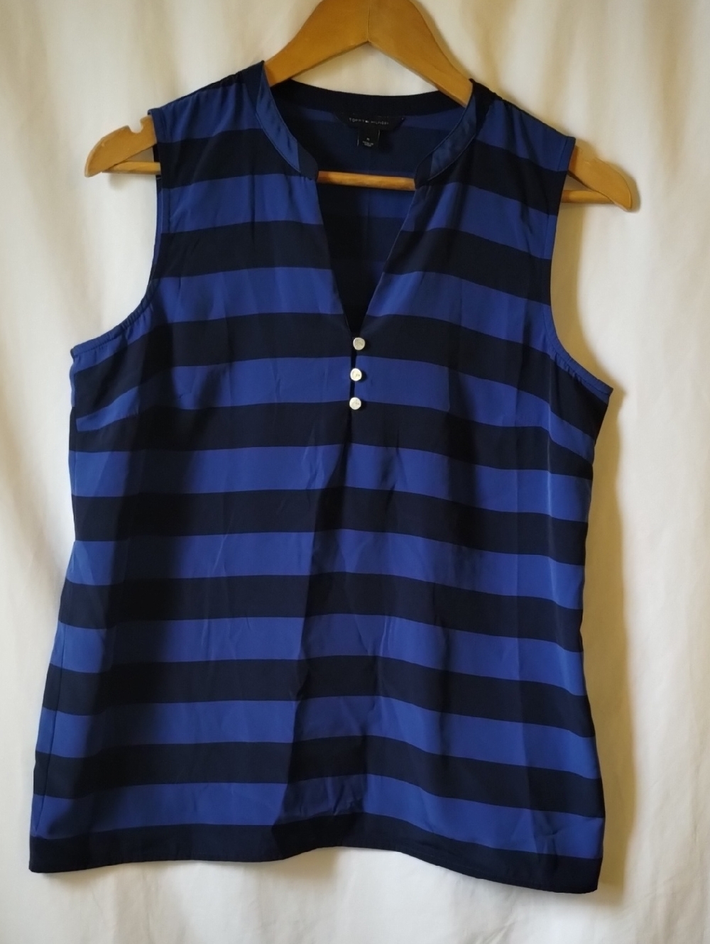 Tommy Hilfiger Striped Sleeveless V-Neck Top - Blue & Black